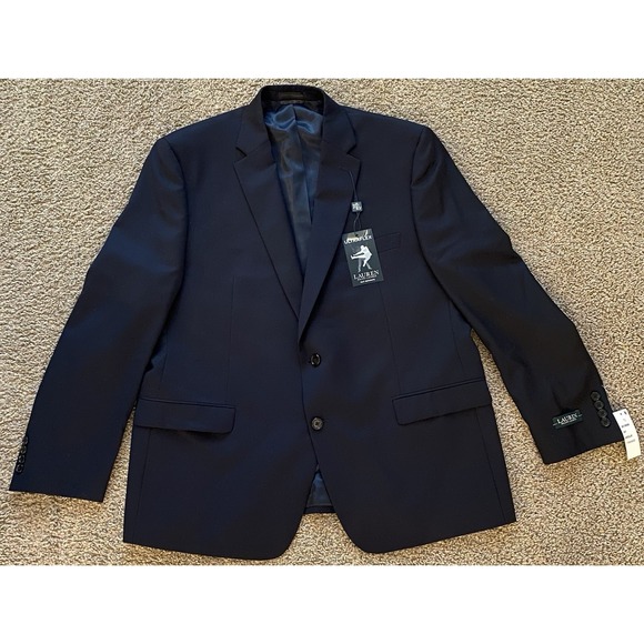 Lauren Ralph Lauren Ultraflex 2 Pc Suit Navy Jacket Pants Wool NWT 46R 42Wx30L